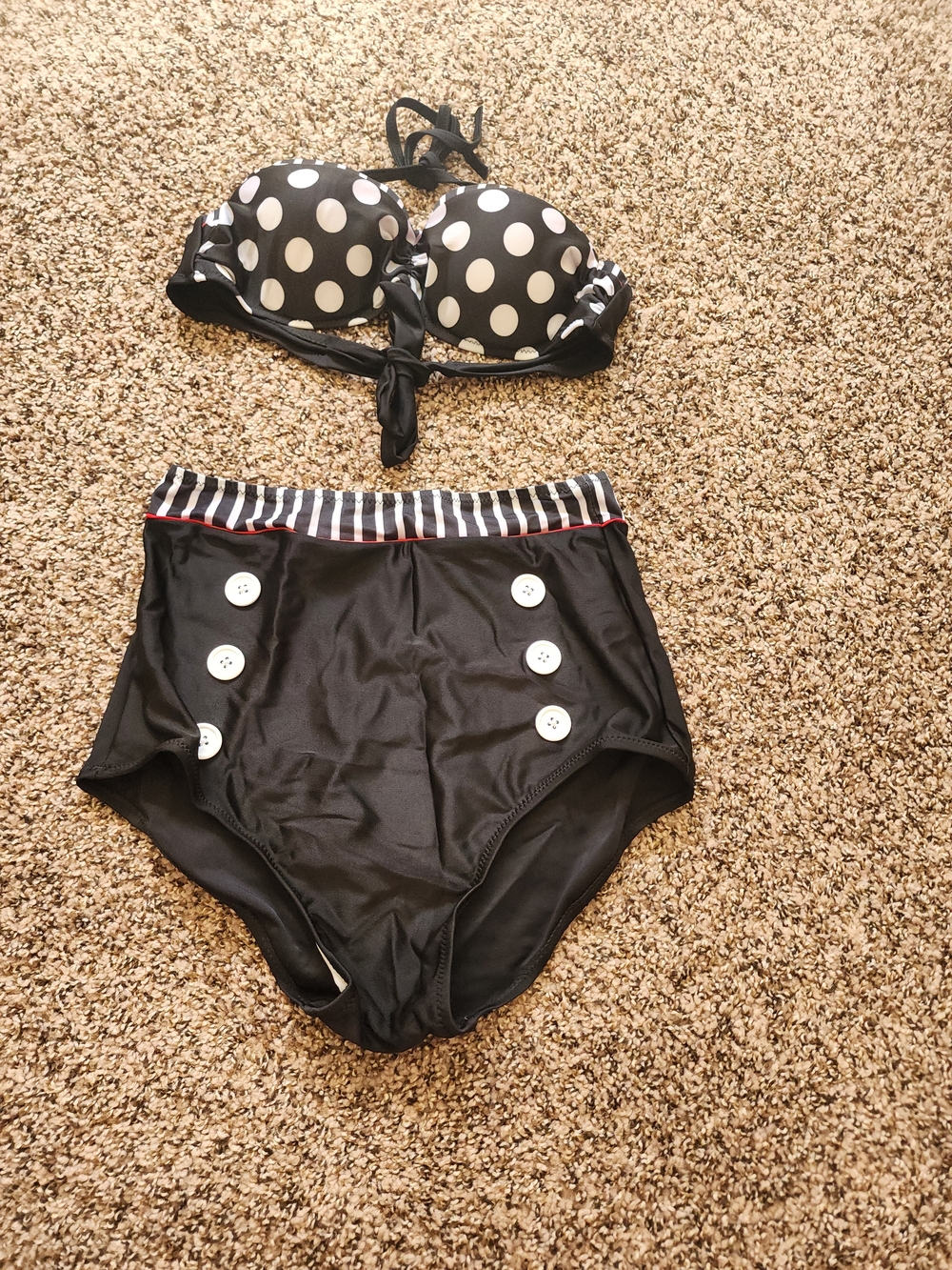 Black Polka Dot Bikini Set - High Waist Retro Style